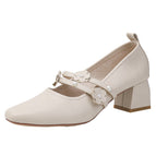 2022 new soft Mary Jane shoes pumps women's thick heel Korean soft leather shoes women's 616-9