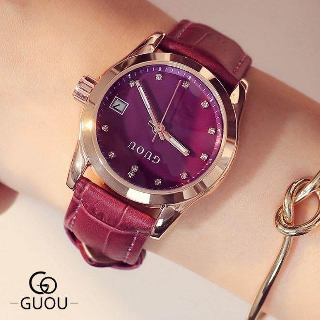 GUOU 8076 Fashion Women's Watches Top Brand Ladies Bracelet Watches For Women Calendar Luxury Diamond Clock