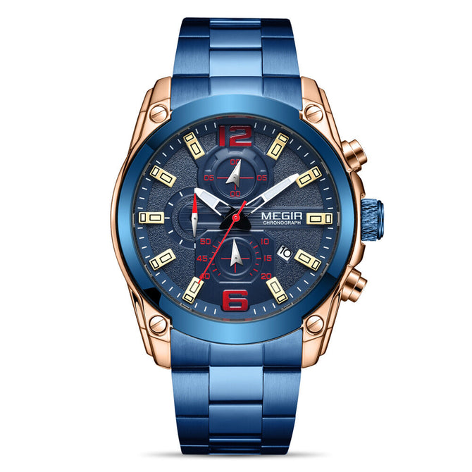 Megir Men's Watch Business Sports Multi-Function Timing Steel Belt Quartz Watch 2063