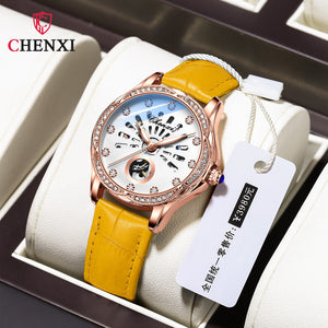 Chenxi Ladies Watch Trend Skeleton Automatic Mechanical Watch Real Diamond Waterproof Luminous Women's Watch CX-8835
