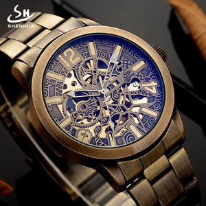 Men watch Fashion Casual Bronze Retro Hollow luminous Mechanical Automatic men Watch SH54