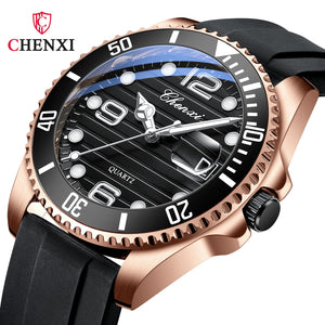 CHENXI New Men's Watch Gear Calendar Waterproof Luminous Silicone Tape Watch Men quartz CX-8285