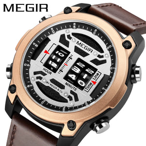 Megir Men's Watch Personalized Roller Waterproof Leather Business Sports Watch Men's Quartz Watch 2142