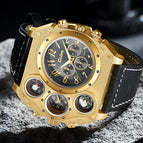 Oulm large dial men's watch athleisure leather compass fashion trendy quartz watch HP1349IPG