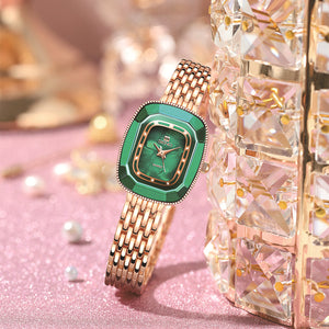 Quartz Watch Ladies Small Green Watch Square Malachite Design Vintage Elegant Waterproof Watch S039