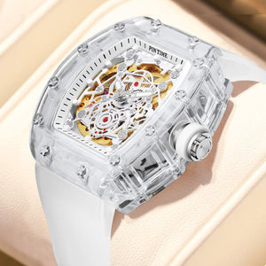 Pintime Men's New Automatic Waterproof Hollow out Mechanical Watch Live Fashion Barrel Miller Watch PT-7