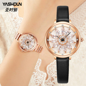Time to run watch women's 2022 new light luxury niche hollow diamond-encrusted leather ladies watch Y5038