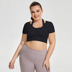 Plus Size Halter Yoga Clothes with Chest Pad Women's Running Exercise Short T-shirt Clothes Top BB188