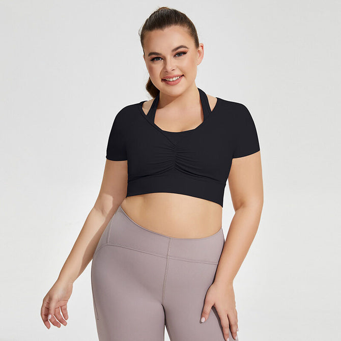 Plus Size Halter Yoga Clothes with Chest Pad Women's Running Exercise Short T-shirt Clothes Top BB188
