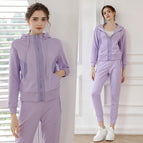 Autumn and Winter Sports Jacket pants set Women's Slim Fit Hooded Windproof Yoga Fitness Casual Running Bodysuit set 236