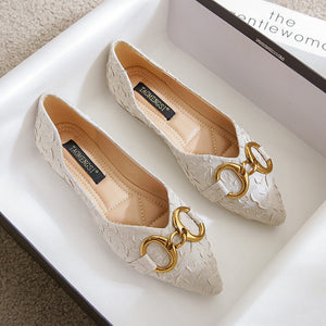 Flat shoes 2022 new horsebit buckle pleated satin pointed shallow beanie shoes plus size ladybugs pregnant women 222-21