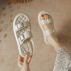 Sandals women's 2022 new all-match one word buckle sandals women's flat sandals women's thick bottom 0861-3