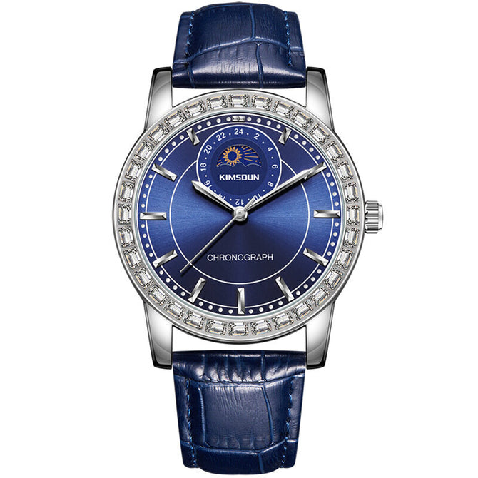 KIMSDUN Diamond Moon Phase Men's Watch Fashion Waterproof Quartz Watch K-1219B