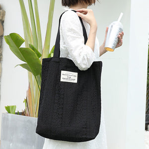 New Korean literary canvas women's bag leisure letter printing handbag ashion lace hollowed out shoulder bag sr420