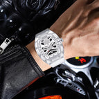 KIMSDUN New Bucket Shaped Skull Face Transparent Case Silicone Strap Fashion Quartz men's Watch K-2016B