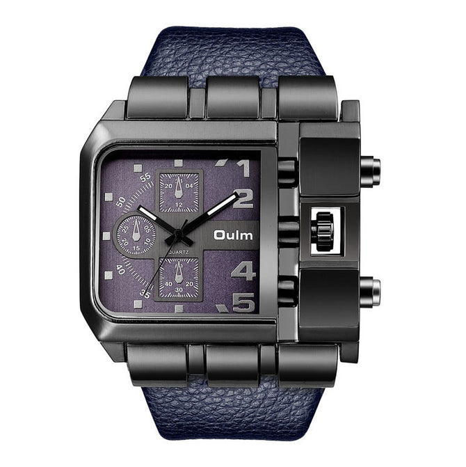 Oulm large dial men's watch leisure fashion leather men's watch personality waterproof quartz men watch 3364