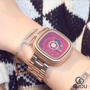 GUOU Watch Women Fashion Square Women's Watches Rose Gold Personality Calendar Stainless Steel Watches relogio feminino saat
