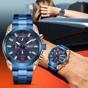 Megir Men's Watch Business Sports Multi-Function Timing Steel Belt Quartz Watch 2063