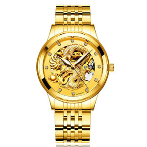 Mohdne Watch Leather Multifunctional Waterproof Gold Watch Dragon Watch Automatic Mechanical Hollow Men's Watch H666