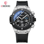 CHENXI New Rivets Cool Multifunctional Men's Watch Moon Phase Chronograph Calendar Silicone Strap Quartz Watch Men cx-939