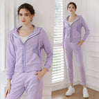 Autumn and Winter Sports Jacket pants set Women's Slim Fit Hooded Windproof Yoga Fitness Casual Running Bodysuit set 236