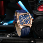 New megir men's watch fashion square waterproof luminous leather sports quartz watch 2204
