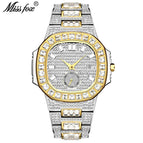 MISSFOX fashion punk hip hop full diamond men's watch gold waterproof calendar quartz watch tide V299