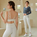 Spring and summer long-sleeved yoga clothes fitness suit women's quick-drying slimming professional high-end fashion running 3 pieces clothes 223+710+807