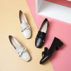 Fashion single shoes women's British style 2022 new one-pedal leather shoes thick heel loafers mid-heel large size shoes 189-3