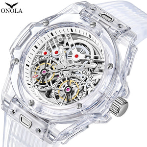 ONOLA ON3835 2023 New  Double Flying Wheel Automatic Mechanical Watch Men's Silicone Band Waterproof Watch