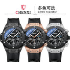 CHENXI New Rivets Cool Multifunctional Men's Watch Moon Phase Chronograph Calendar Silicone Strap Quartz Watch Men cx-939