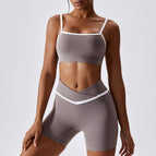 Stitching Contrast Color Yoga Clothes Skinny Running Sports Quick-Drying Fitness Yoga Wear Two-Piece Set Female 8007