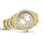 MISSFOX Watch for men fashion full diamond hip hop diamond week calendar men's quartz watch V332A