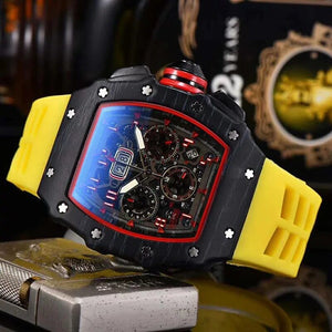 Men's Watch European and American Carbon Fiber Texture Fashion Quartz Watch Barrel-Shaped Quartz Sports Watch 1035