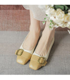 Square toe thick heel shoes women's 2022 new square buckle soft all-match shallow mouth mid-heel women's work shoes 1366-12
