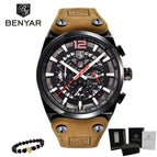 BENYAR 5112 Sport Chronograph Men's Watches Fashion Military Waterproof Leather Luxury Brand Quartz Male Wristwatch