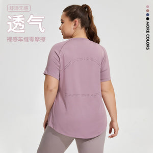Large Size Long Thigh-Length Thin Yoga Mesh Beauty Back Breathable Short Sleeve yoga Running Fitness Top Sportswear for Women YY186