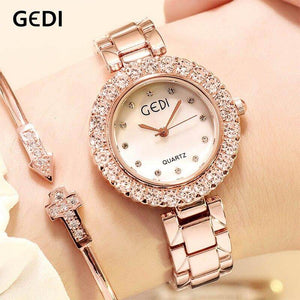 GEDI 3004 Fashion Casual Watch Hot Sale Women Elegant Luxury Stainless Steel Waterproof Ladies Diamond Rhinestone Analog Quartz Wristwatch