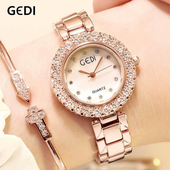 GEDI 3004 Fashion Casual Watch Hot Sale Women Elegant Luxury Stainless Steel Waterproof Ladies Diamond Rhinestone Analog Quartz Wristwatch