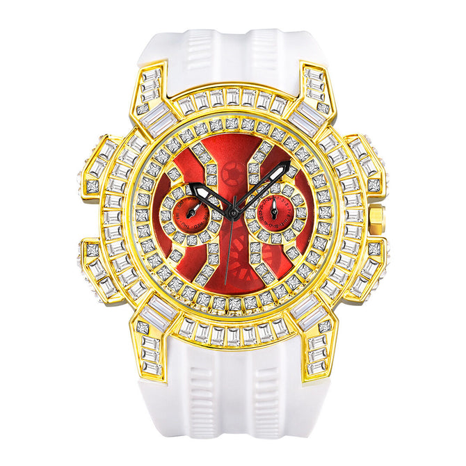 MISSFOX watch men's high-end fashion domineering personality full diamond large dial tape quartz watch V318