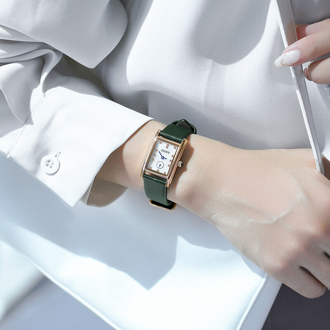GUOU 6036 Square Watch Simple Square Dial Shell Face Women's Belt Watch Women's Fashion Vintage Women's Watches