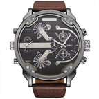 Oulm European and American men's quartz watch dual time zone large dial belt casual men's watch 3548