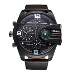 Oulm Ouli Men's Watch Large Dial Multi Time Zone Casual Leather Watch Compass 3790