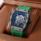 Watch for men Richard Trendy Fashion Hollowed-out Quartz Watch Diamond Silicone Electroplated Barrel-Shaped Men's and Women's Watch 9924