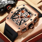 Megir Watch Men's Bucket Watch Square Domineering Timing Silicone Men's Casual quartz Watch 2218