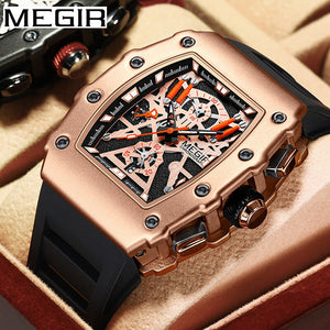 Megir Watch Men's Bucket Watch Square Domineering Timing Silicone Men's Casual quartz Watch 2218