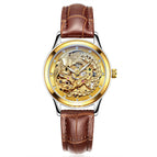 LAOGESHI dragon and phoenix couple watch mechanical hollow luminous leather watch automatic mechanical watch 3688
