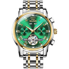 OLEVS Men's Skeleton Automatic Mechanical Watch Date Display Stainless Steel Business Wristwatch for Men Clock reloj hombre