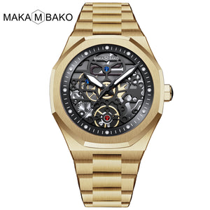 Octagonal Hollow-out Fierce Men's Wrist Watch Stainless Steel Black Calendar Men's Waterproof Watch MK-5016
