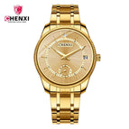 CHENXI couple watch full gold couple watch two needles and a half calendar men and women watches CX-069A